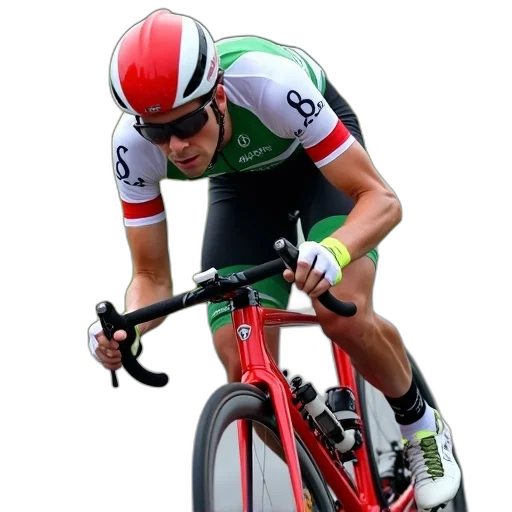 professional, cyclist, riding, red transparent PNG cut-out