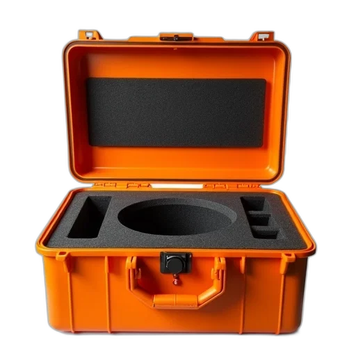 bright, orange, toolbox, black transparent PNG cut-out