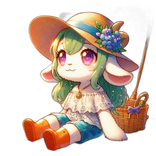 hat, staff, creature, flower transparent PNG cut-out