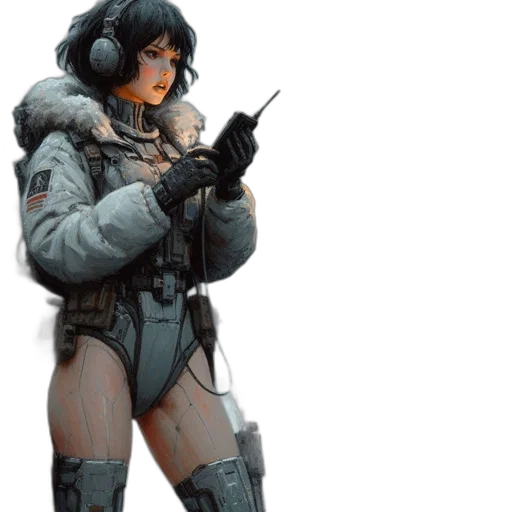 jacket, weapon, robot, staff transparent PNG cut-out