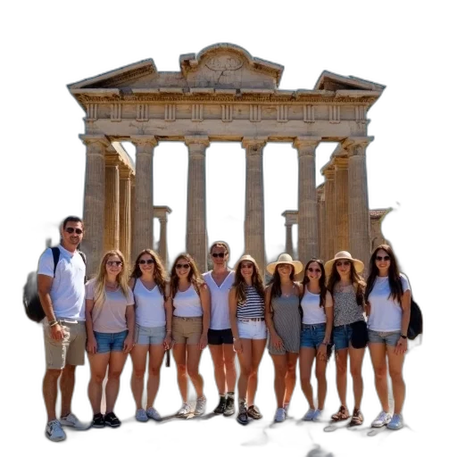 staff, building, group, tourists transparent PNG cut-out