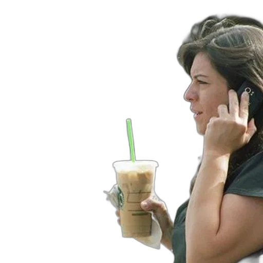 woman, holding, starbucks, iced transparent PNG cut-out