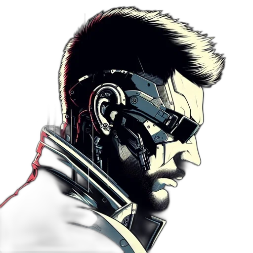robot, face, cyberpunk, comic book art transparent PNG cut-out
