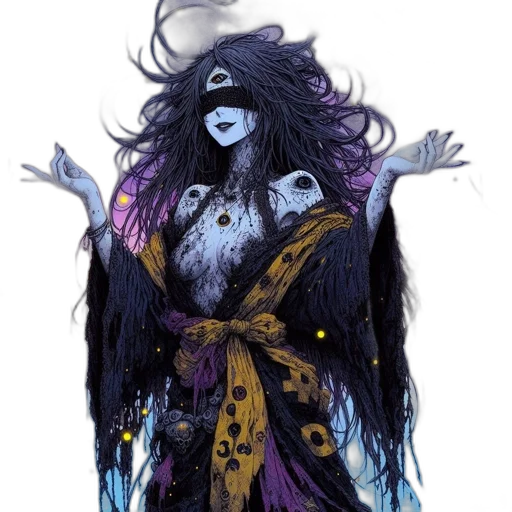 mask, dress, creature, staff transparent PNG cut-out