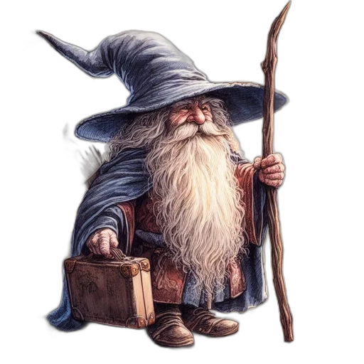 staff, hat, dragon, fantasy art transparent PNG cut-out