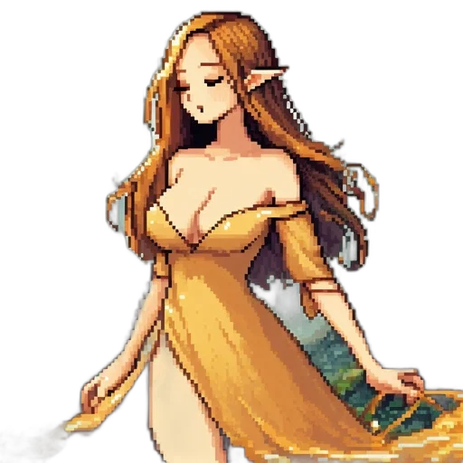 dress, crown, staff, pixel art transparent PNG cut-out