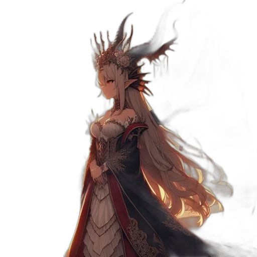 dress, dragon, staff, crown transparent PNG cut-out