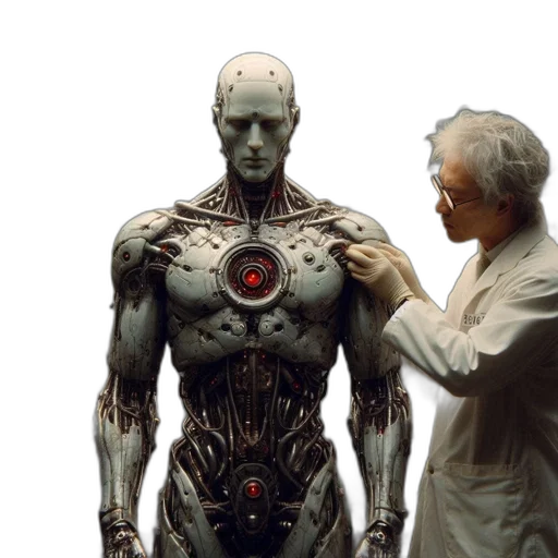 robot, concept art, cyberpunk, stands transparent PNG cut-out