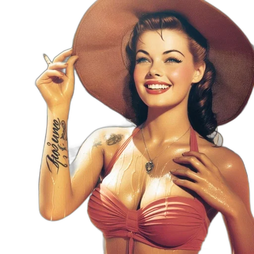 hat, jewelry, dress, photorealistic transparent PNG cut-out