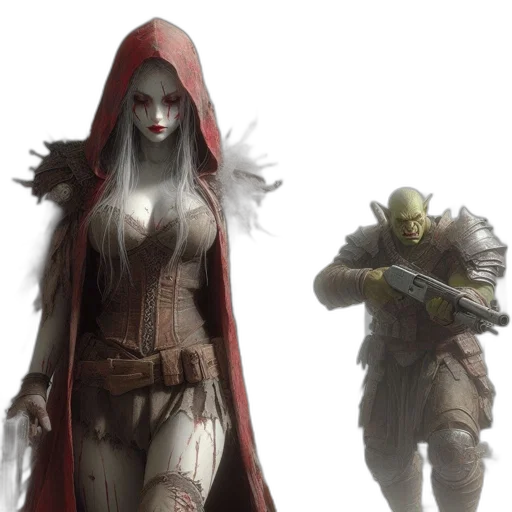 concept art, fantasy art, earth tones, two transparent PNG cut-out