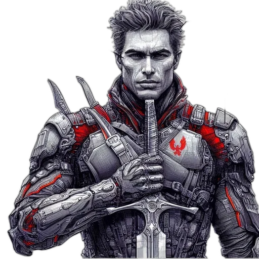robot, weapon, face, comic book art transparent PNG cut-out