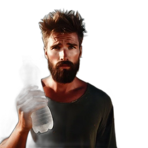 hair, bottle, face, jacket transparent PNG cut-out