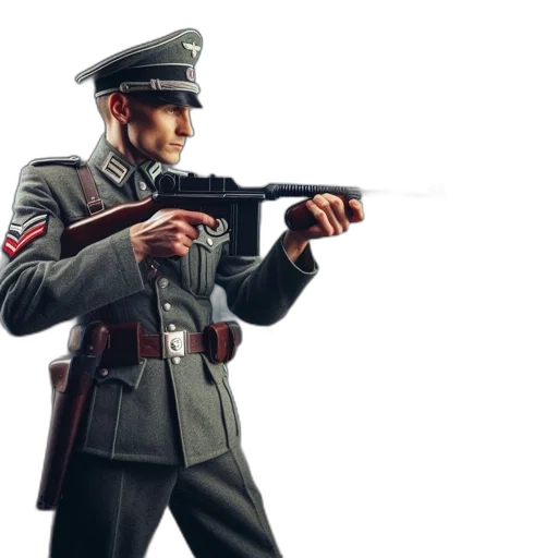 weapon, staff, jacket, hat transparent PNG cut-out