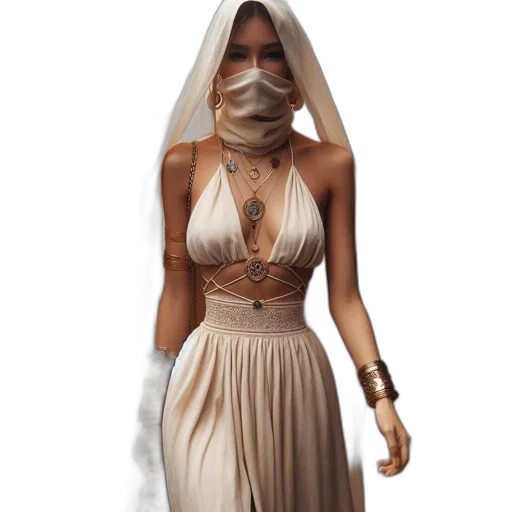 dress, mask, jewelry, concept art transparent PNG cut-out