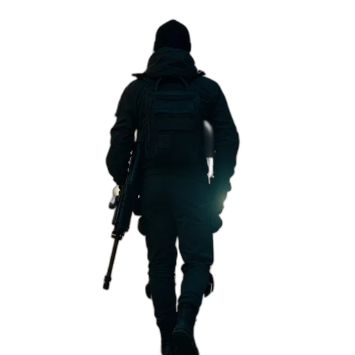 jacket, weapon, staff, mask transparent PNG cut-out
