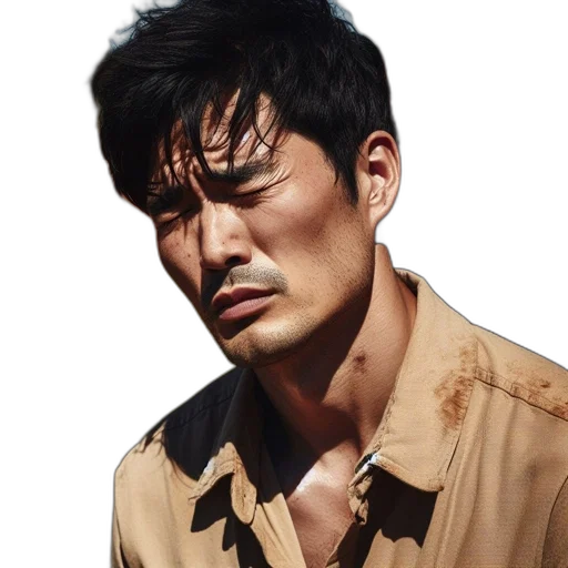 face, jacket, staff, photorealistic transparent PNG cut-out