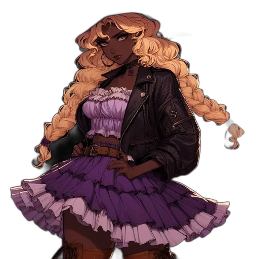 dress, hair, jacket, staff transparent PNG cut-out