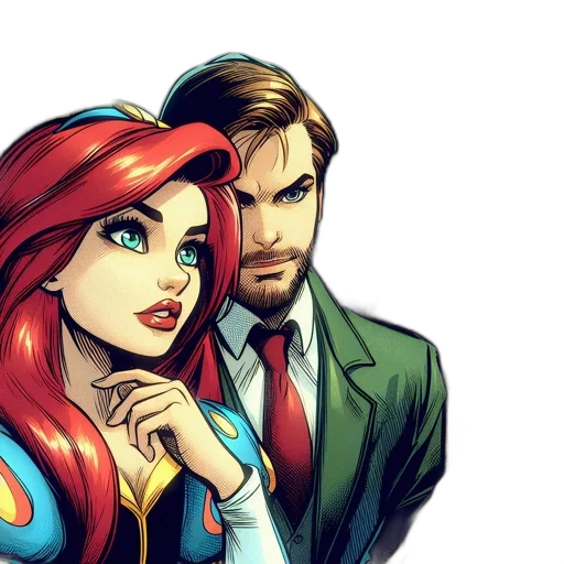 comic book art, cartoon, concept art, two transparent PNG cut-out