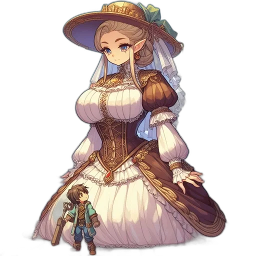 dress, hat, staff, weapon transparent PNG cut-out