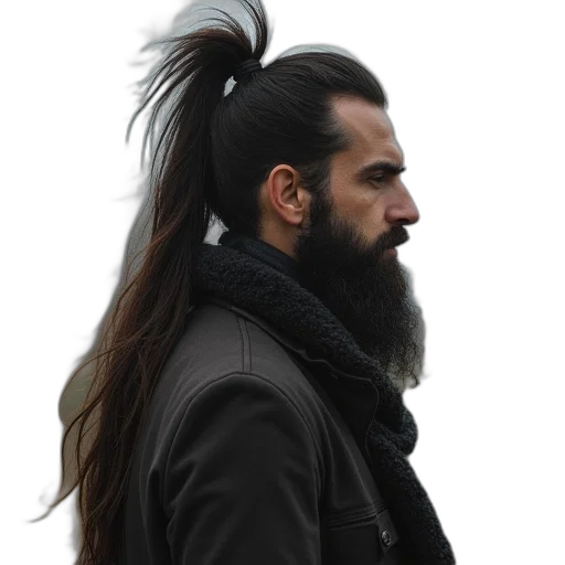 hair, jacket, face, staff transparent PNG cut-out