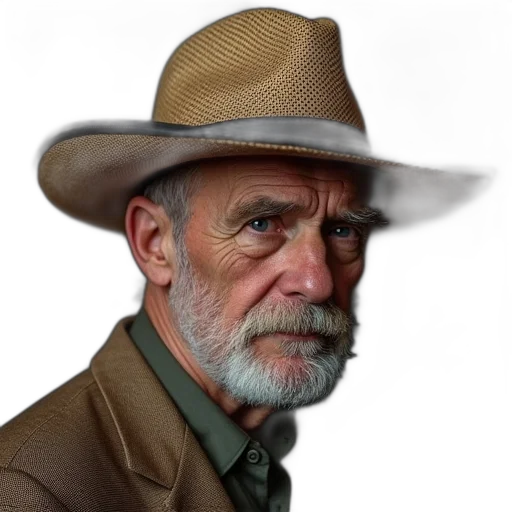 hat, face, jacket, staff transparent PNG cut-out