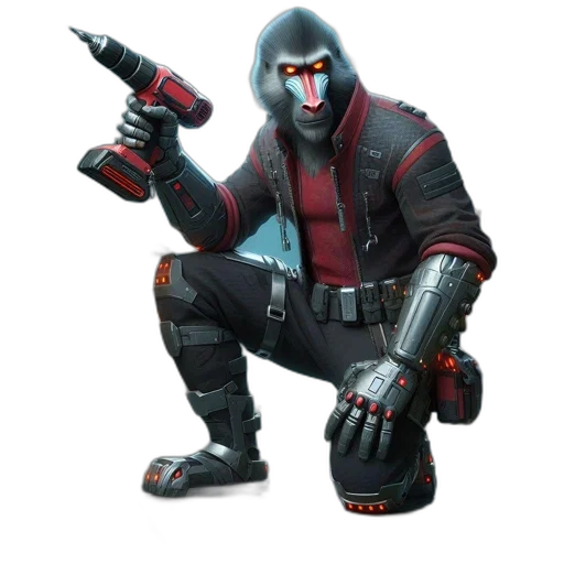 robot, weapon, jacket, staff transparent PNG cut-out
