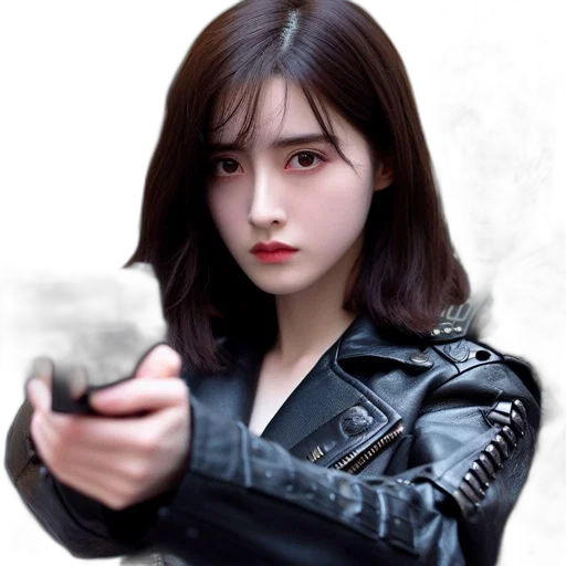 weapon, jacket, face, photorealistic transparent PNG cut-out