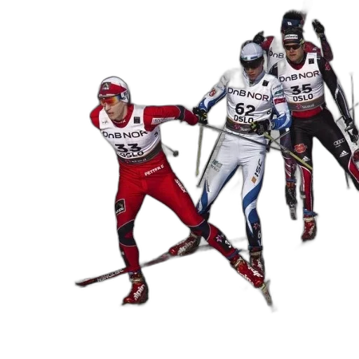 concept art, three, skiers, race transparent PNG cut-out