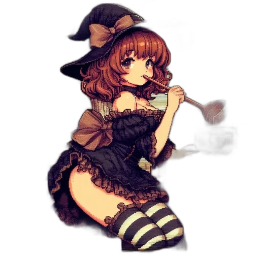 hat, dress, staff, pixel art transparent PNG cut-out