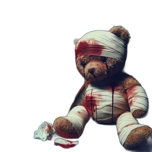 concept art, 3d render, injured, teddy transparent PNG cut-out