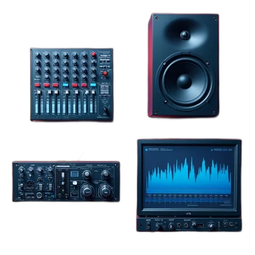 collection, various, audio, equipment transparent PNG cut-out