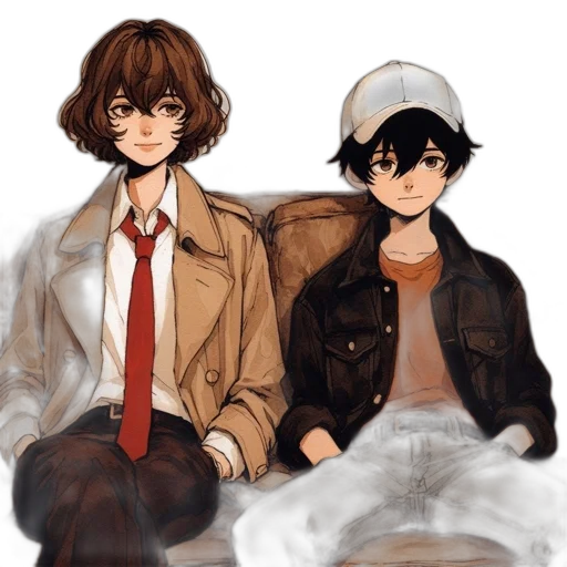 jacket, hat, anime, watercolor transparent PNG cut-out