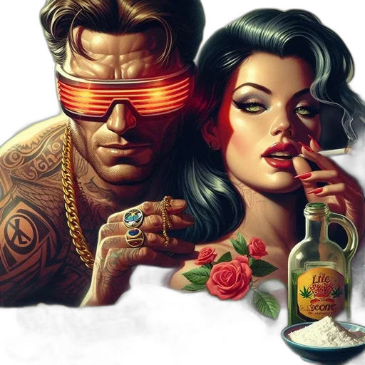 jewelry, comic book art, cyberpunk, photorealistic transparent PNG cut-out