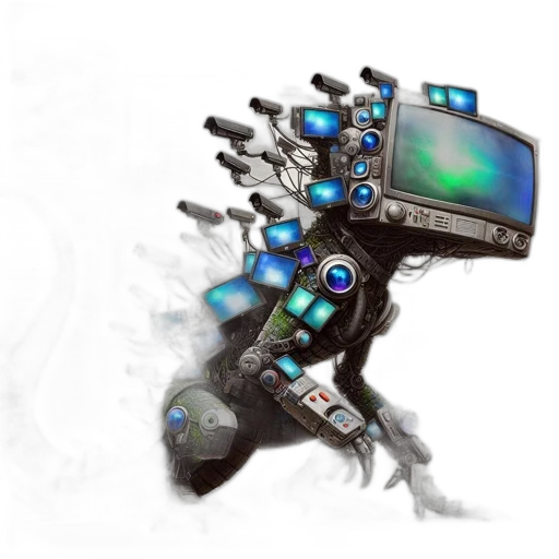 robot, weapon, staff, cyberpunk transparent PNG cut-out