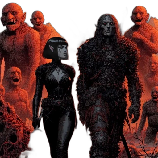 comic book art, concept art, two, warriors transparent PNG cut-out