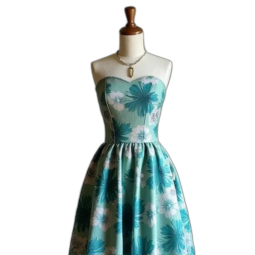 dress, blue, mannequin, wearing transparent PNG cut-out