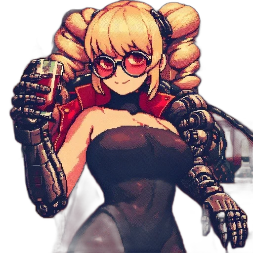 robot, weapon, cyberpunk, pixel art transparent PNG cut-out