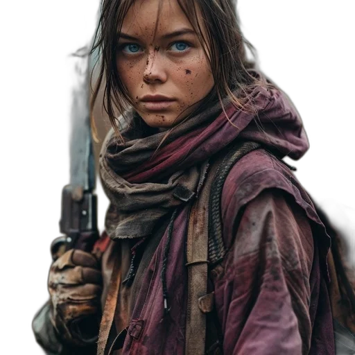 weapon, face, jacket, staff transparent PNG cut-out