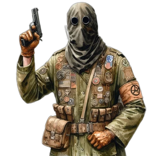 jacket, mask, weapon, staff transparent PNG cut-out