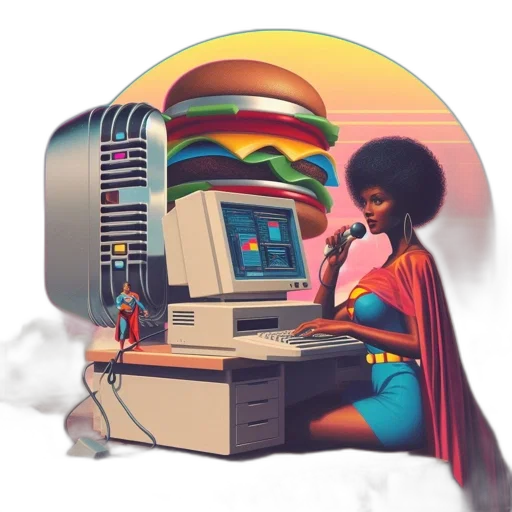 robot, dress, vaporwave, pixel art transparent PNG cut-out