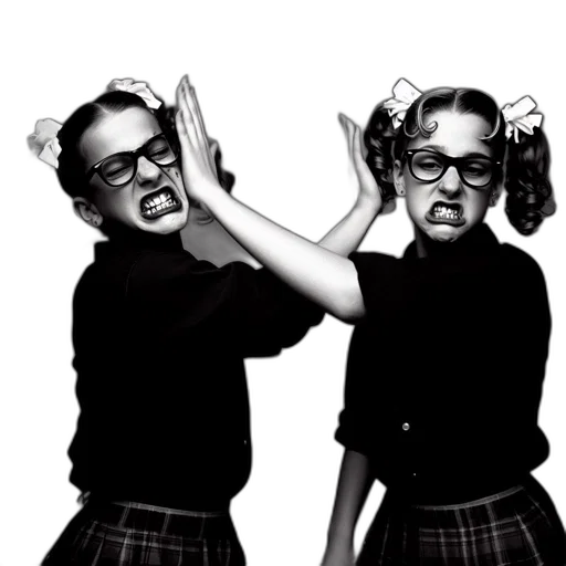 two, identical, twin, girls transparent PNG cut-out