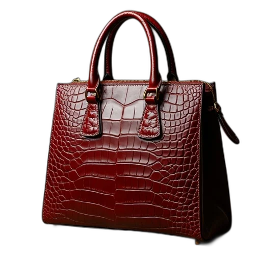 red, crocodile, leather, bag transparent PNG cut-out