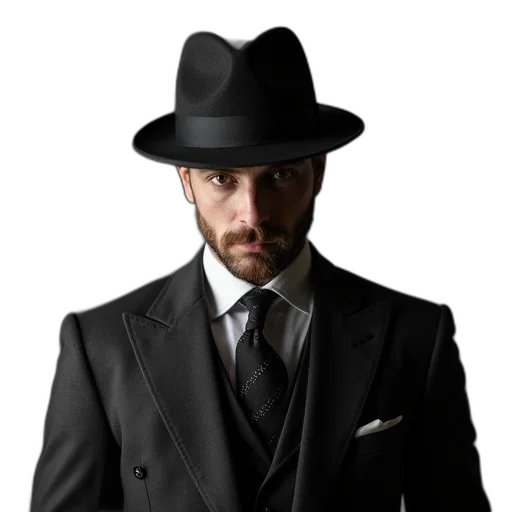 hat, jacket, staff, photorealistic transparent PNG cut-out