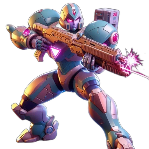 robot, weapon, concept art, vaporwave transparent PNG cut-out