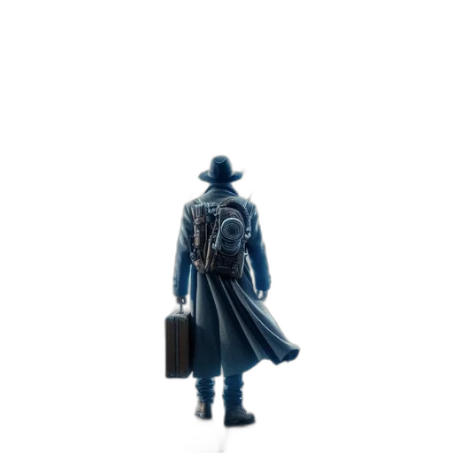 jacket, hat, staff, robot transparent PNG cut-out