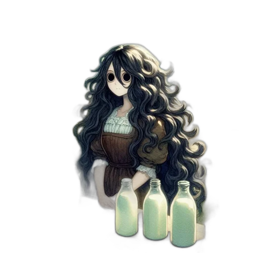 bottle, hair, dress, weapon transparent PNG cut-out