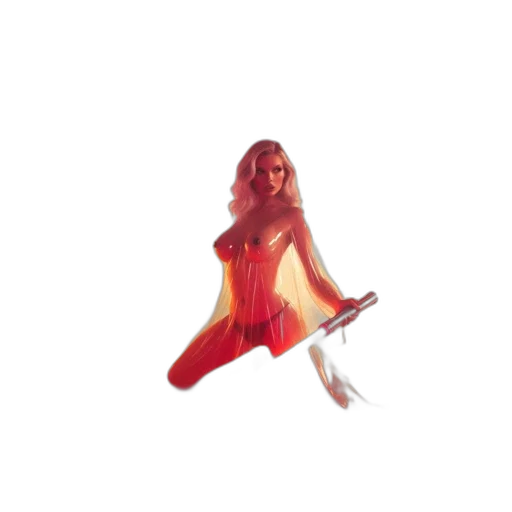 dress, hair, creature, staff transparent PNG cut-out
