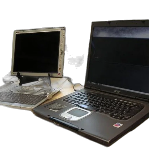 3d render, two, laptops, desk transparent PNG cut-out
