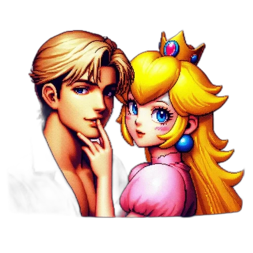 crown, dress, face, pixel art transparent PNG cut-out