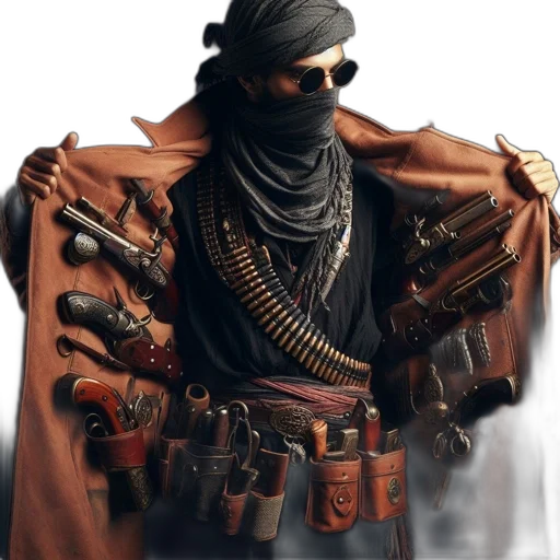 weapon, jacket, staff, concept art transparent PNG cut-out